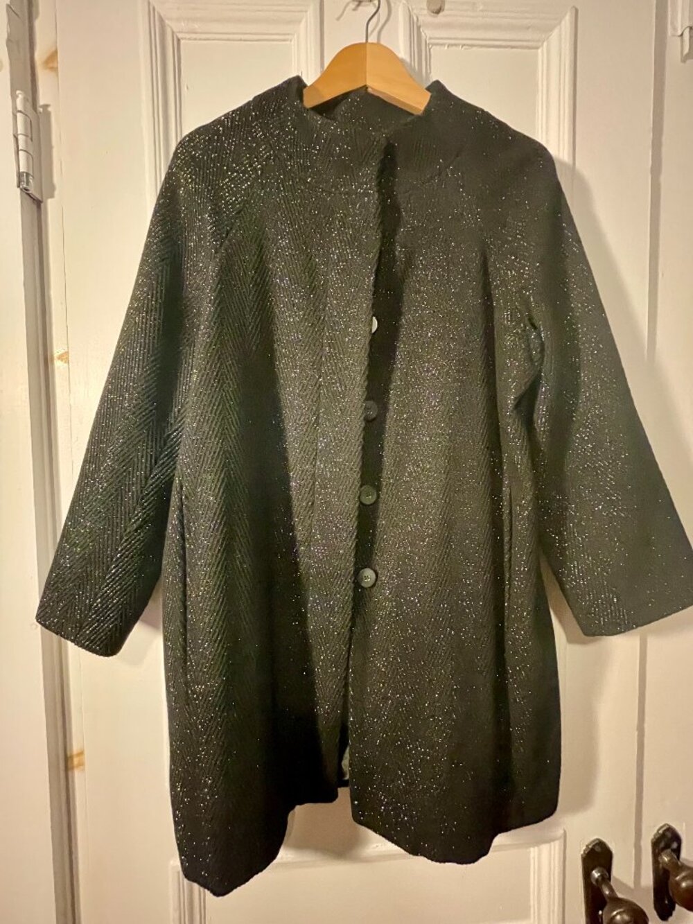 HOPE Black Gold Speckled Button Coat | 3/4 Sleeves | Made in Italy | Size S
